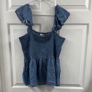 LOFT Denim Blue Smocked Top